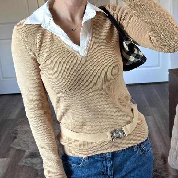 NWT Lauren Ralph Lauren Preppy Knit Sweater Logo Belt Coastal Cowgirl Classic M - Picture 2 of 8